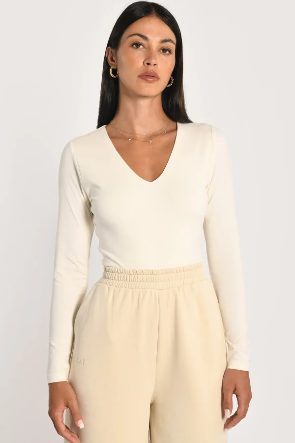 KOOKAÏ T-SHIRT COL V MATHILDA Ecru Flash Sale