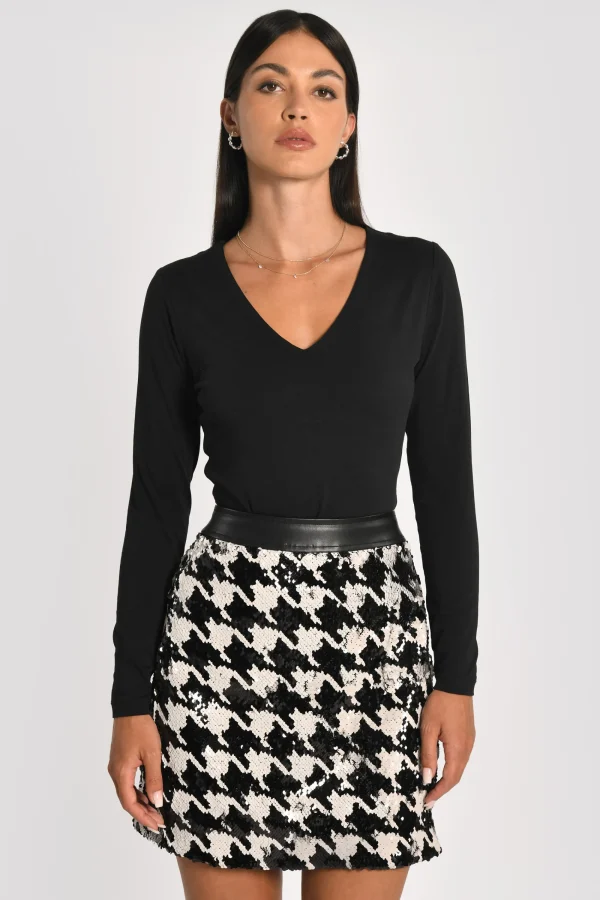 KOOKAÏ T-SHIRT COL V MATHILDA Noir Hot