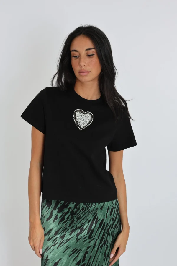 KOOKAÏ T-SHIRT CŒR NINA PERLÉ Noir Cheap