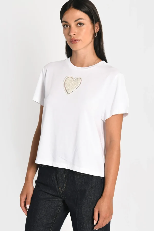 KOOKAÏ T-SHIRT CŒR PERLÉ NINA Blanc Sale