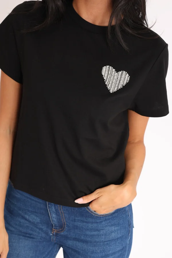 KOOKAÏ T-SHIRT CŒR STRASS LUNA Noir Best