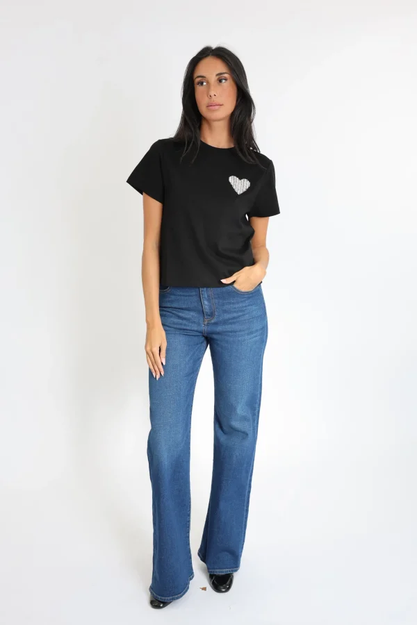 KOOKAÏ T-SHIRT CŒR STRASS LUNA Noir Best