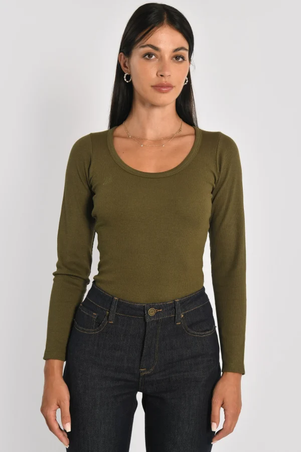 KOOKAÏ T-SHIRT FINES COTES COL DANSEUSE MERRY Kaki Shop