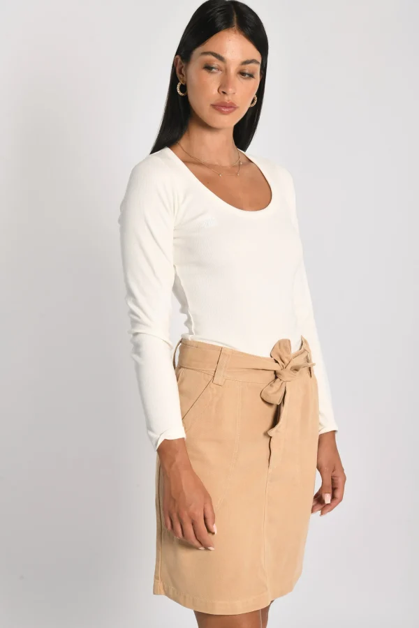 KOOKAÏ T-SHIRT FINES COTES COL DANSEUSE MERRY Ecru Flash Sale