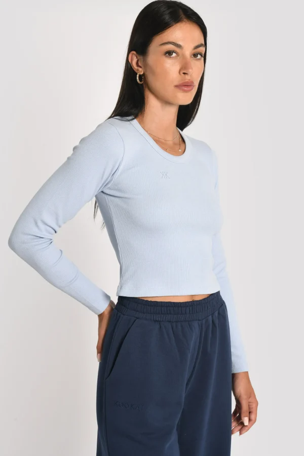 KOOKAÏ T-SHIRT FINES COTES COL ROND JANETTE Ciel Shop