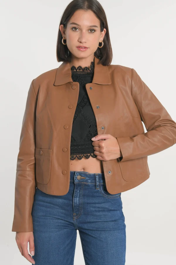 KOOKAÏ VESTE CUIR - OLIVIA - Camel Cheap