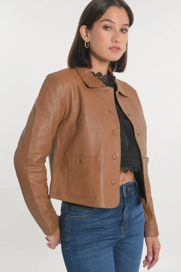 KOOKAÏ VESTE CUIR - OLIVIA - Camel Cheap